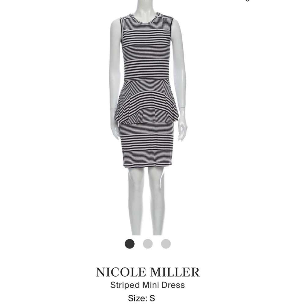 Nicole Miller Artelier Stretch Jersey Stripe Peplum Knee Length Dress- S